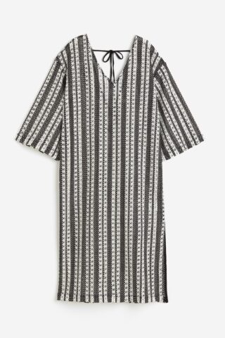 H & M - Jacquardgebreide jurk - Zwart/Gestreept