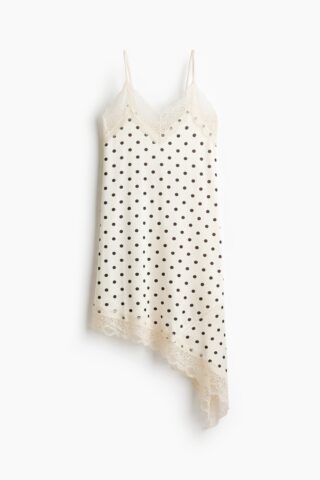 H & M - Slip-on jurk met kant - Roomwit/Polkadot