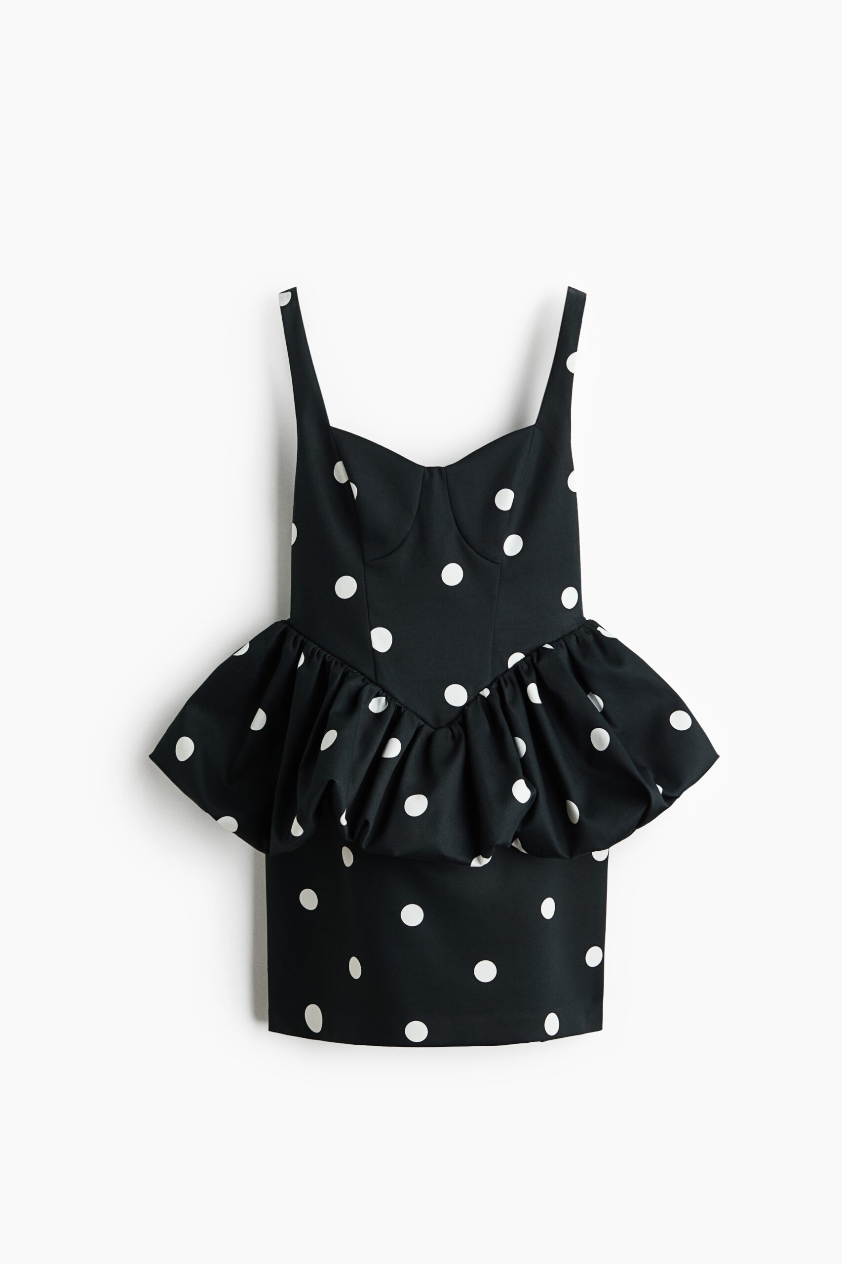 H & M - Peplumjurk met geprint dessin - Zwart/Polkadot H & M - Peplumjurk met geprint dessin - Zwart/Polkadot