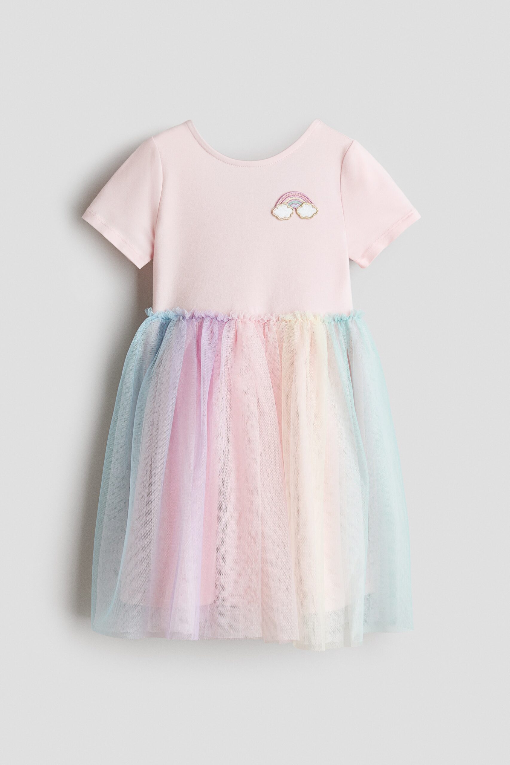 H & M - Jurk met borduursel en geborduurde details - Bleekroze/Regenboog