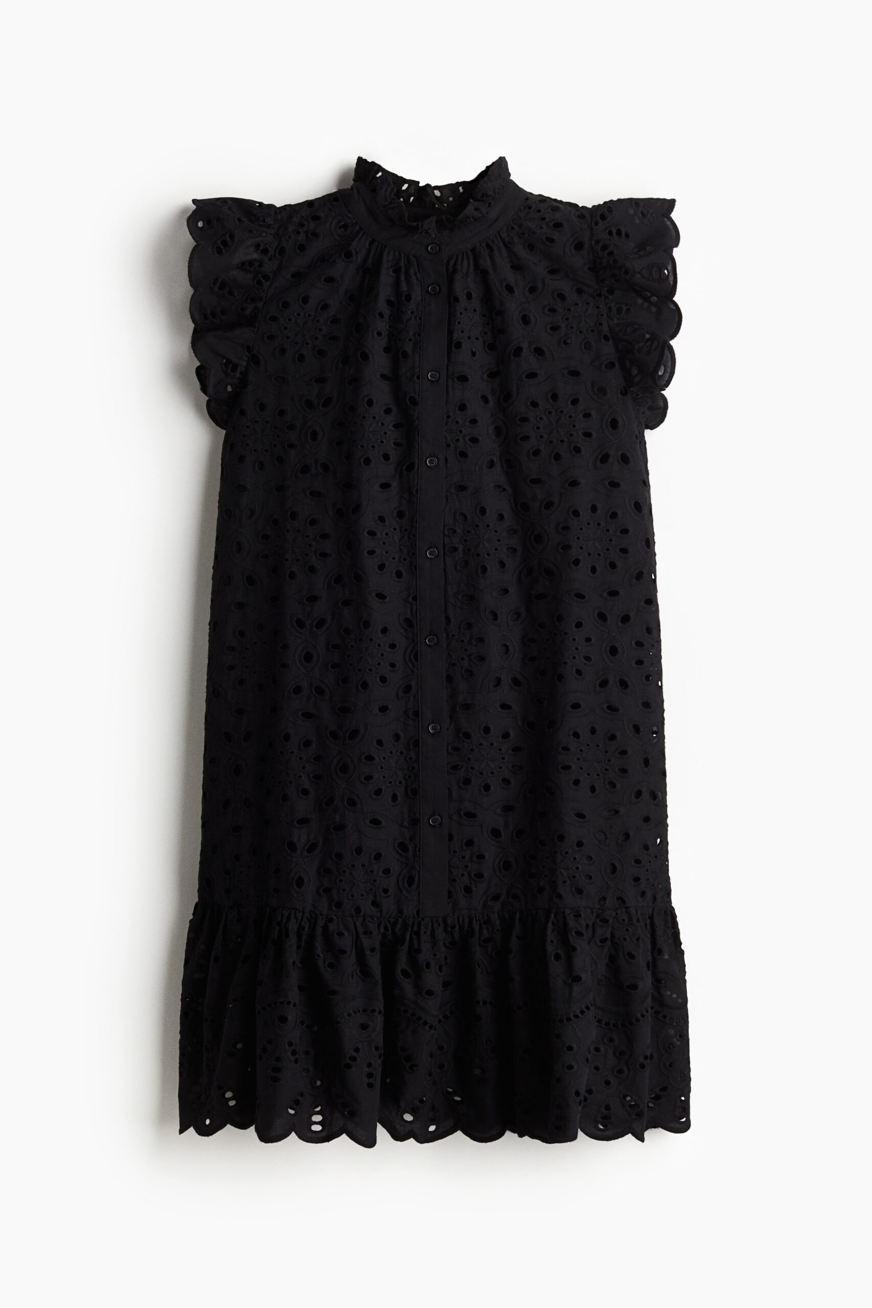 H & M - Jurk met broderie anglaise - Zwart