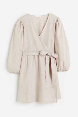 H & M - Overslagjurk van linnenmix - Lichtbeige