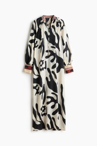 H & M - Jurk - Loose Fit - Roomwit/Zwart Dessin