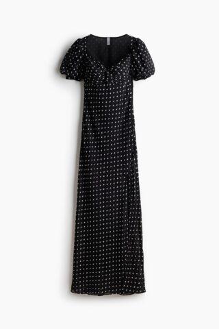 H & M - Maxi-jurk met pofmouwen - Zwart/Polkadot