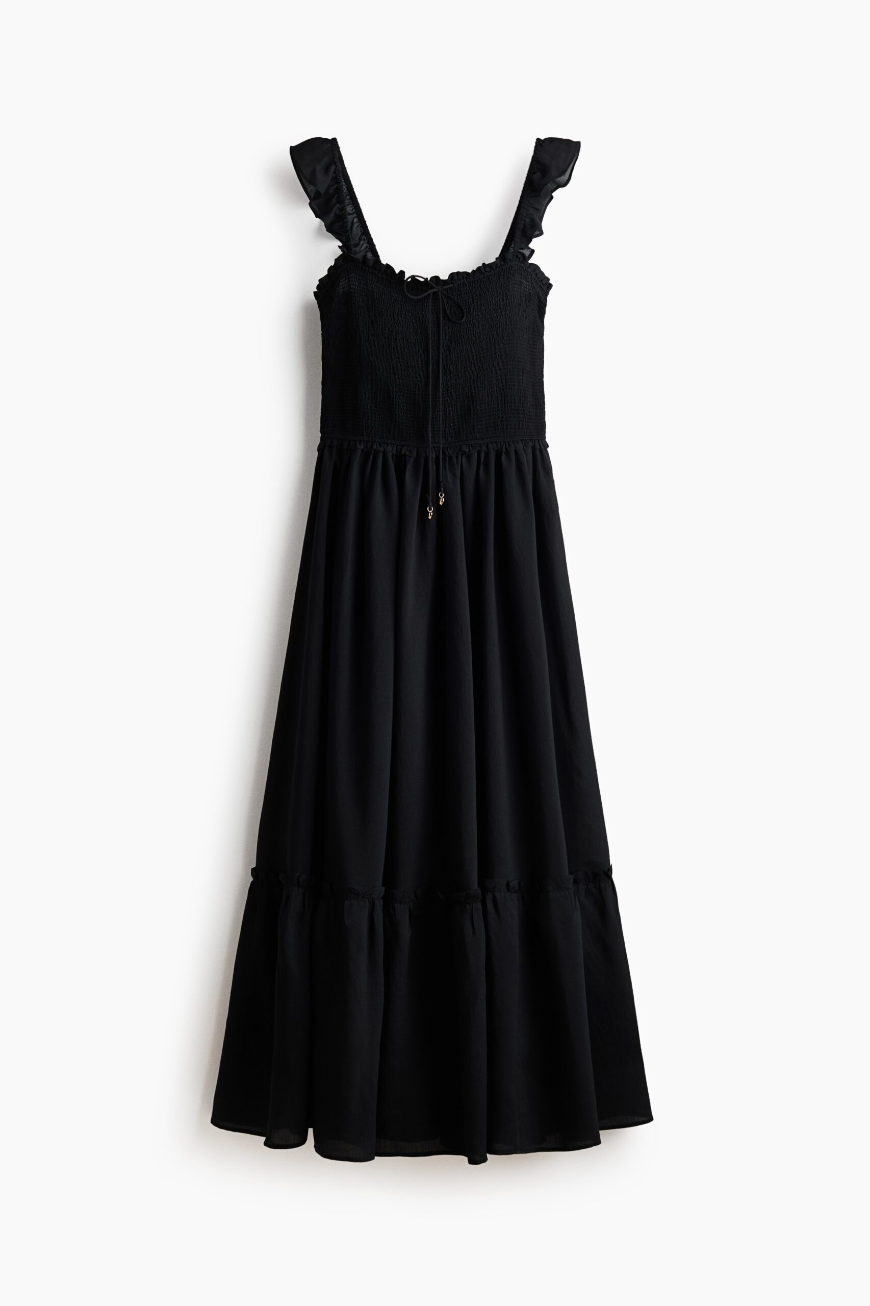H & M - Jurk met smokwerk en volants - Zwart
