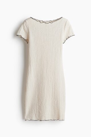 H & M - Crinklejurk met overlockte randen - Lichtbeige