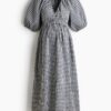 H & M - MAMA Midi-jurk met ballonmouwen - Zwart/Gingham-Ruit