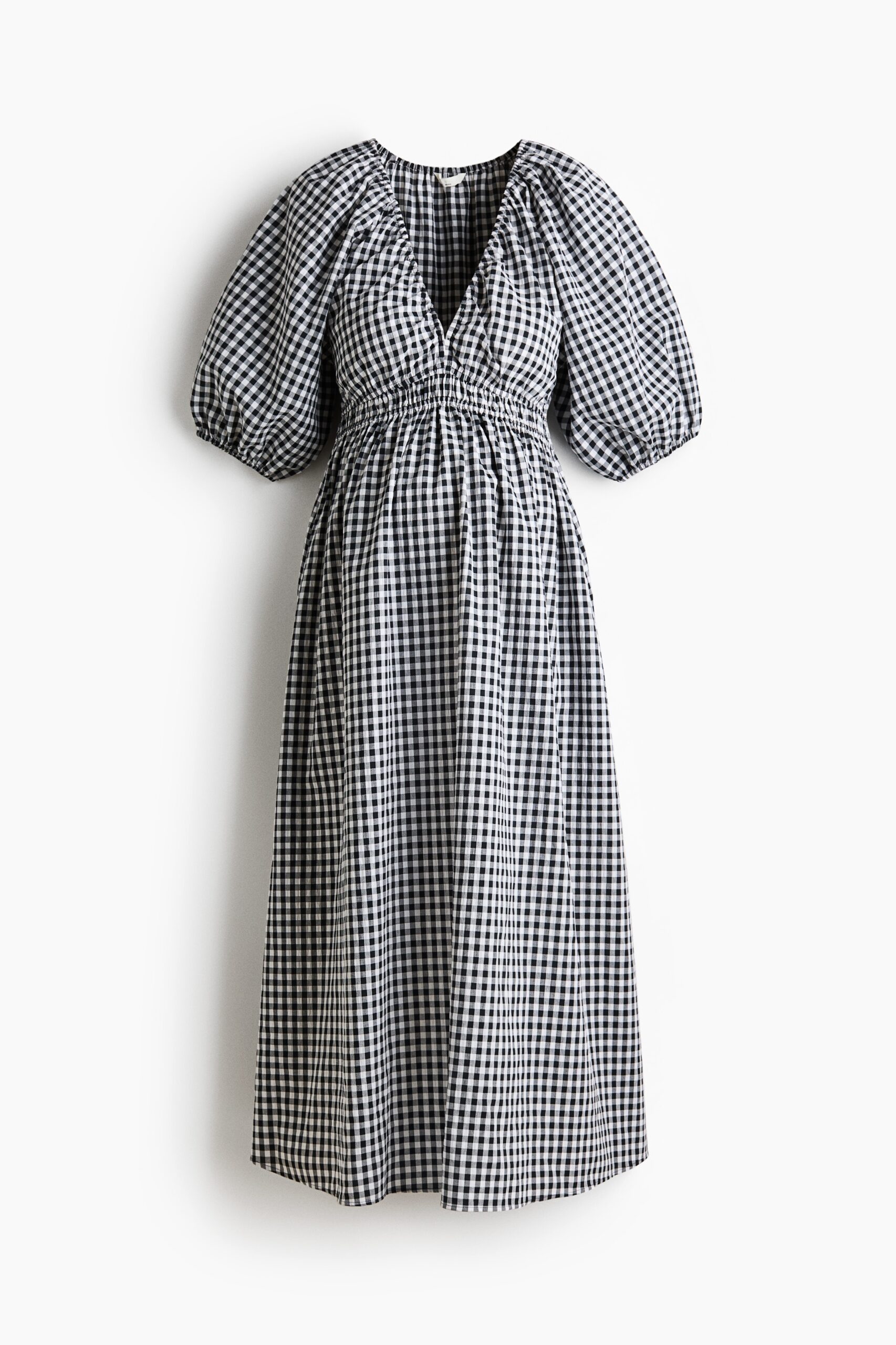 H & M - MAMA Midi-jurk met ballonmouwen - Zwart/Gingham-Ruit