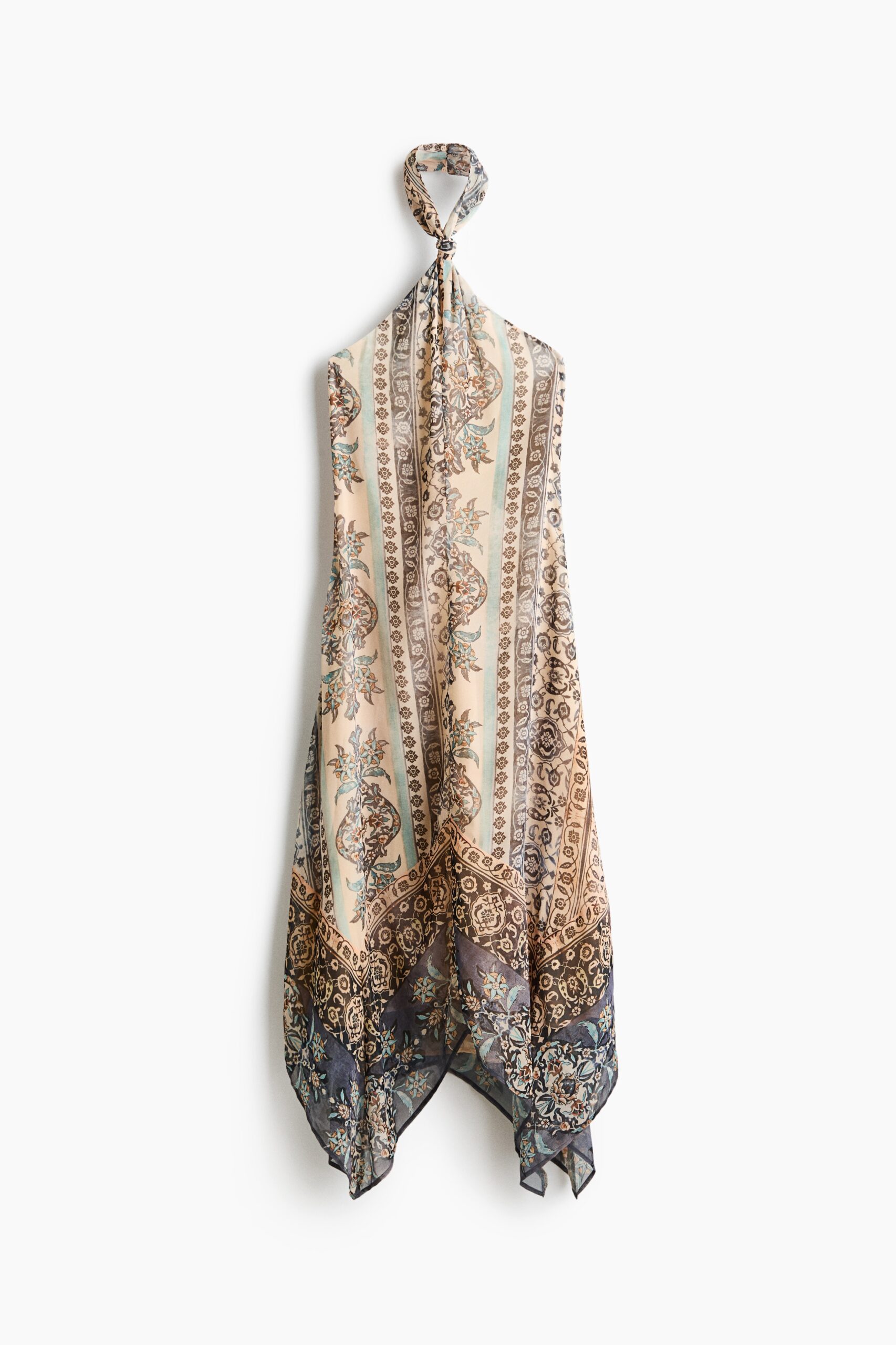 H & M - Halterjurk van chiffon - Lichtbeige/Dessin H & M - Halterjurk van chiffon - Lichtbeige/Dessin