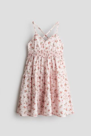 H & M - Katoenen strokenjurk - Lichtroze/Bloemen