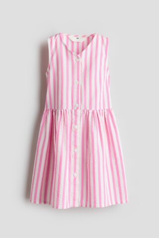 H & M - Jurk van seersucker met dessin - Roze/Gestreept