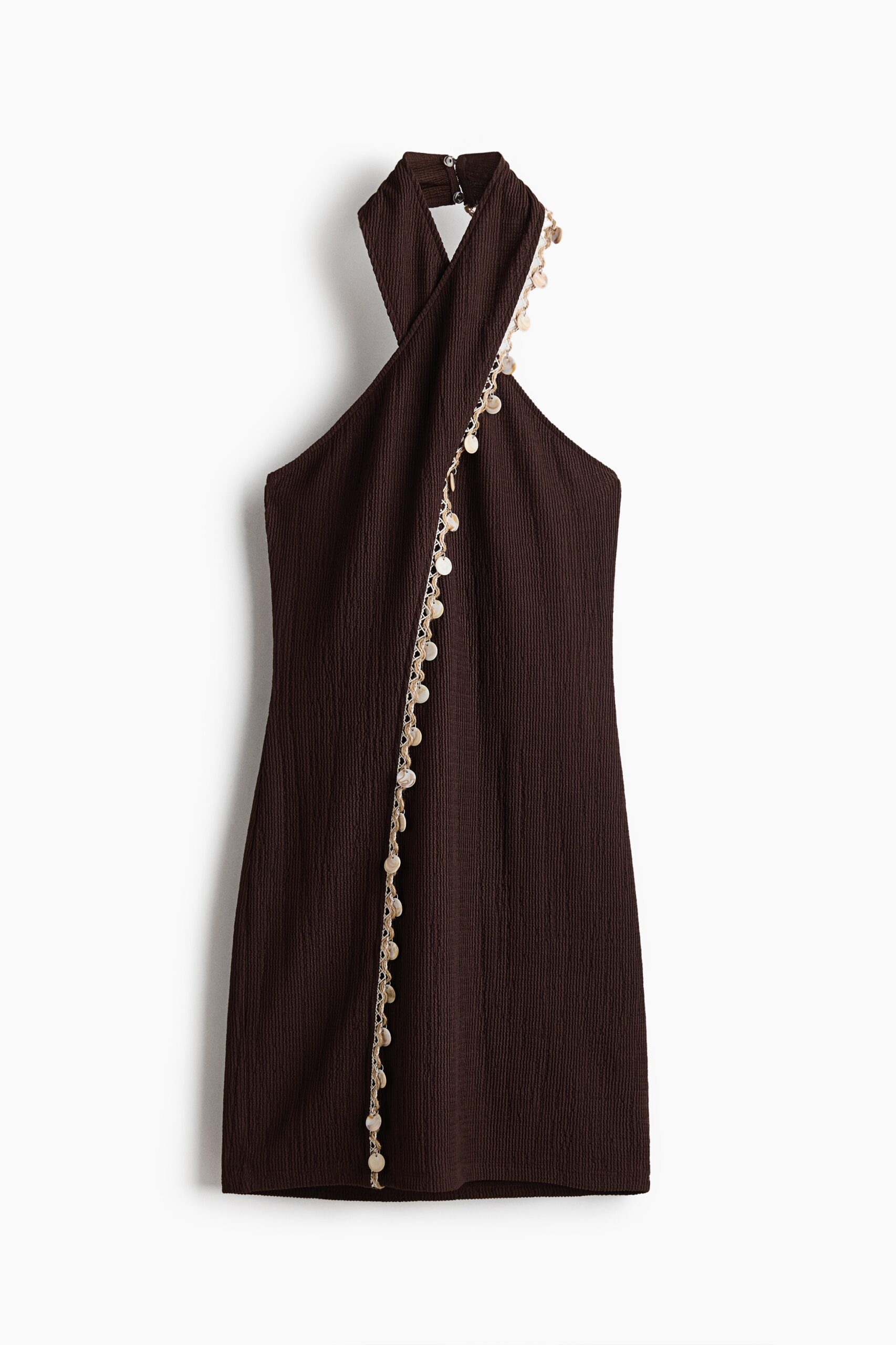 H & M - Halterjurk met decoraties - Donkerbruin