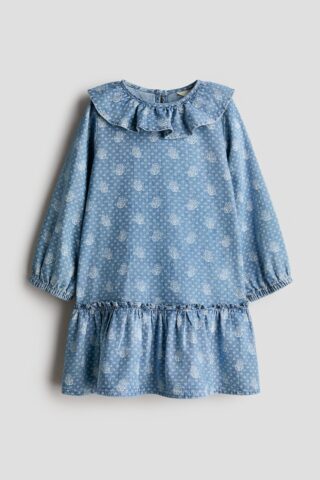 H & M - Denim jurk met geprint dessin - Denimblauw/Bloemen