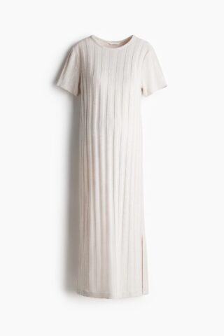 H & M - MAMA Geribde jurk - Lichtbeige Gemêleerd