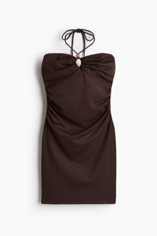 H & M - Ingerimpelde halterjurk - Donkerbruin