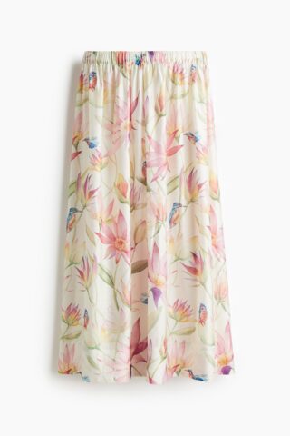 H & M - Volumineuze rok - Roomwit/Bloemen
