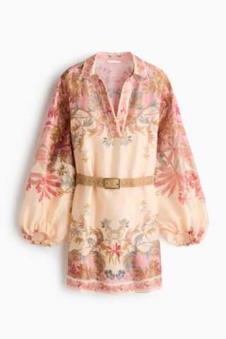 H & M - Tuniekjurk van linnenmix - Dusty Lichtbeige/Bloemen