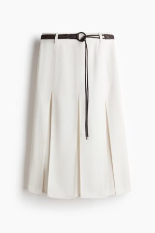 H & M - Plooirok met ceintuur - Wit
