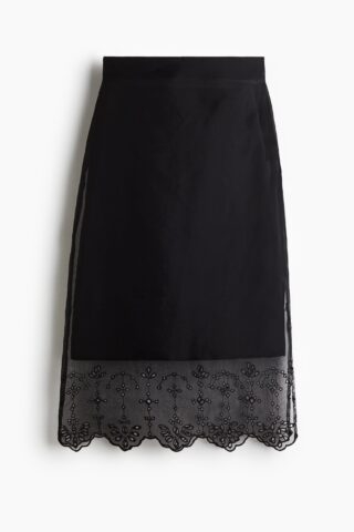 H & M - Organza rok met broderie anglaise - Zwart