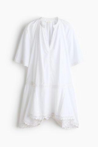 H & M - Katoenen jurk met kant - Wit