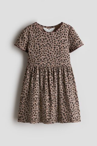 H & M - Katoenen jurk met print - Taupe/Luipaarddessin