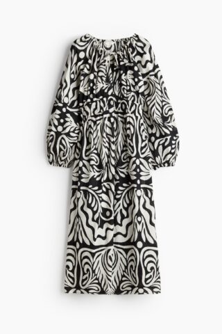 H & M - Katoenen jurk met ballonmouwen - Zwart/Wit Dessin