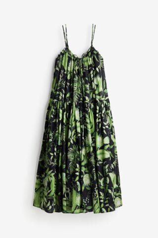 H & M - Lange A-linejurk - Groen/Dessin