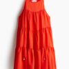 H & M - Strokenjurk met A-linesilhouet - Helderrood