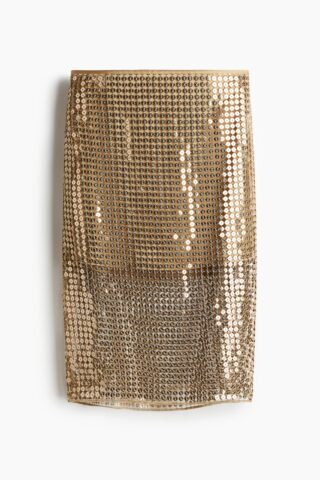 H & M - Rok van mesh met pailletten - Beige/Goudkleurig