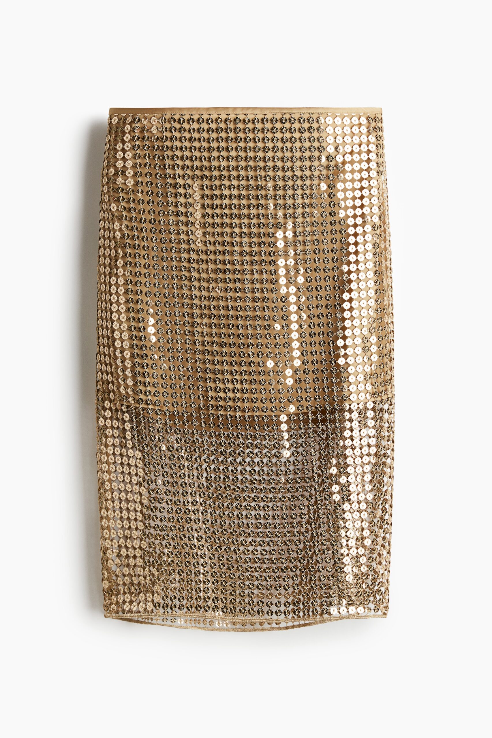 H & M - Rok van mesh met pailletten - Beige/Goudkleurig