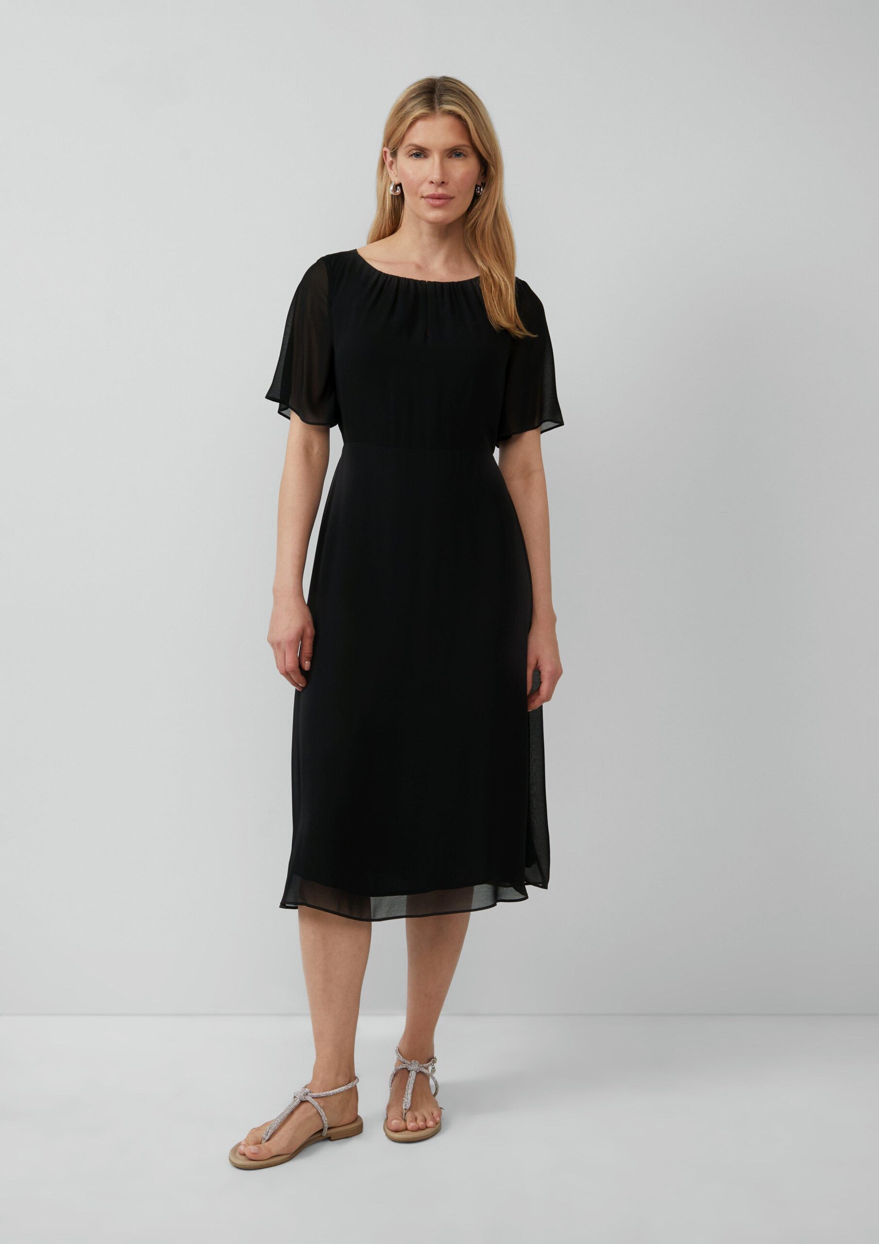 Chiffon midi-jurk met korte mouwen en ondoorzichtige voering