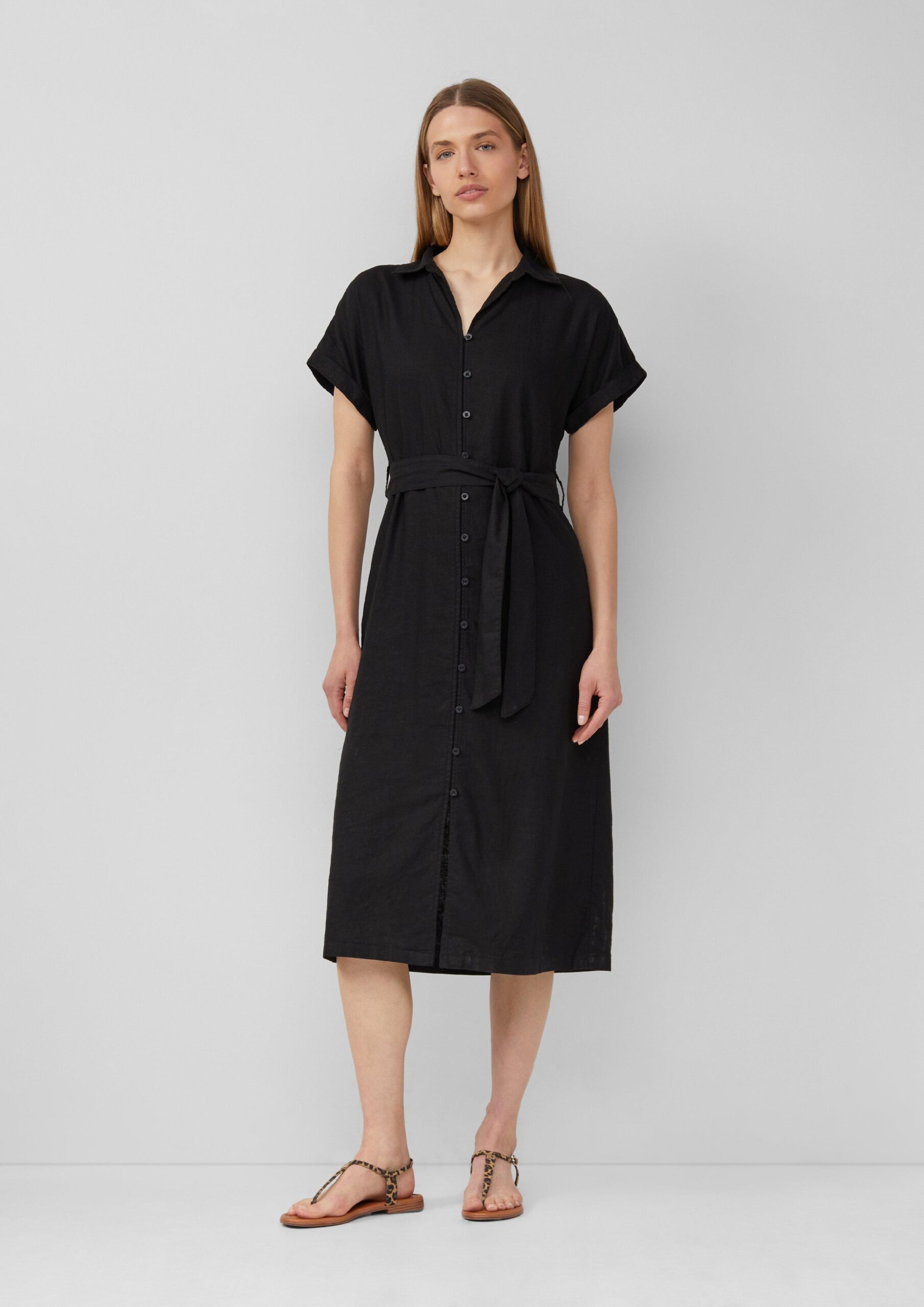 Midi-jurk in een relaxed fit van een linnenmix