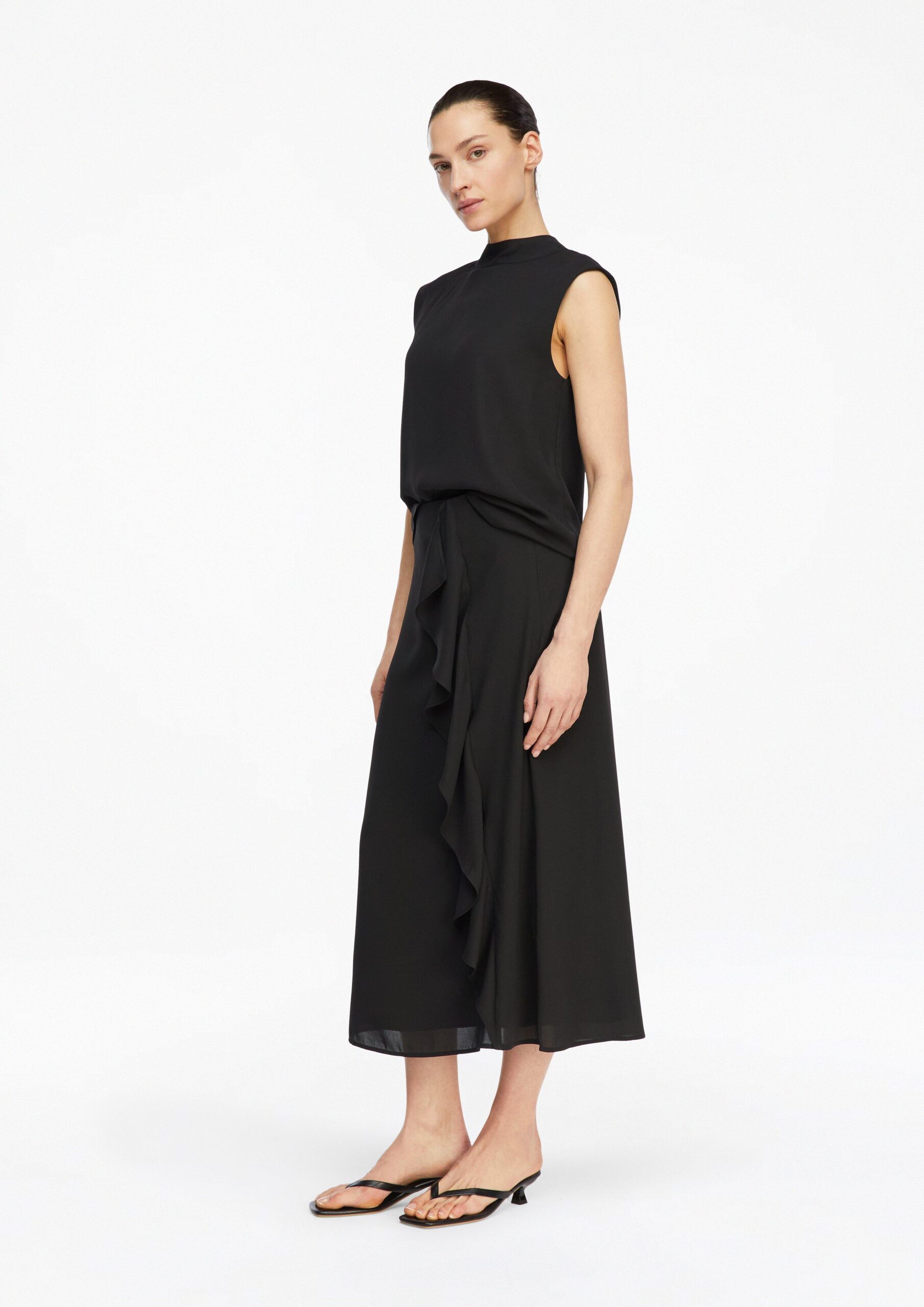 Chiffonrok in midielengte met volants