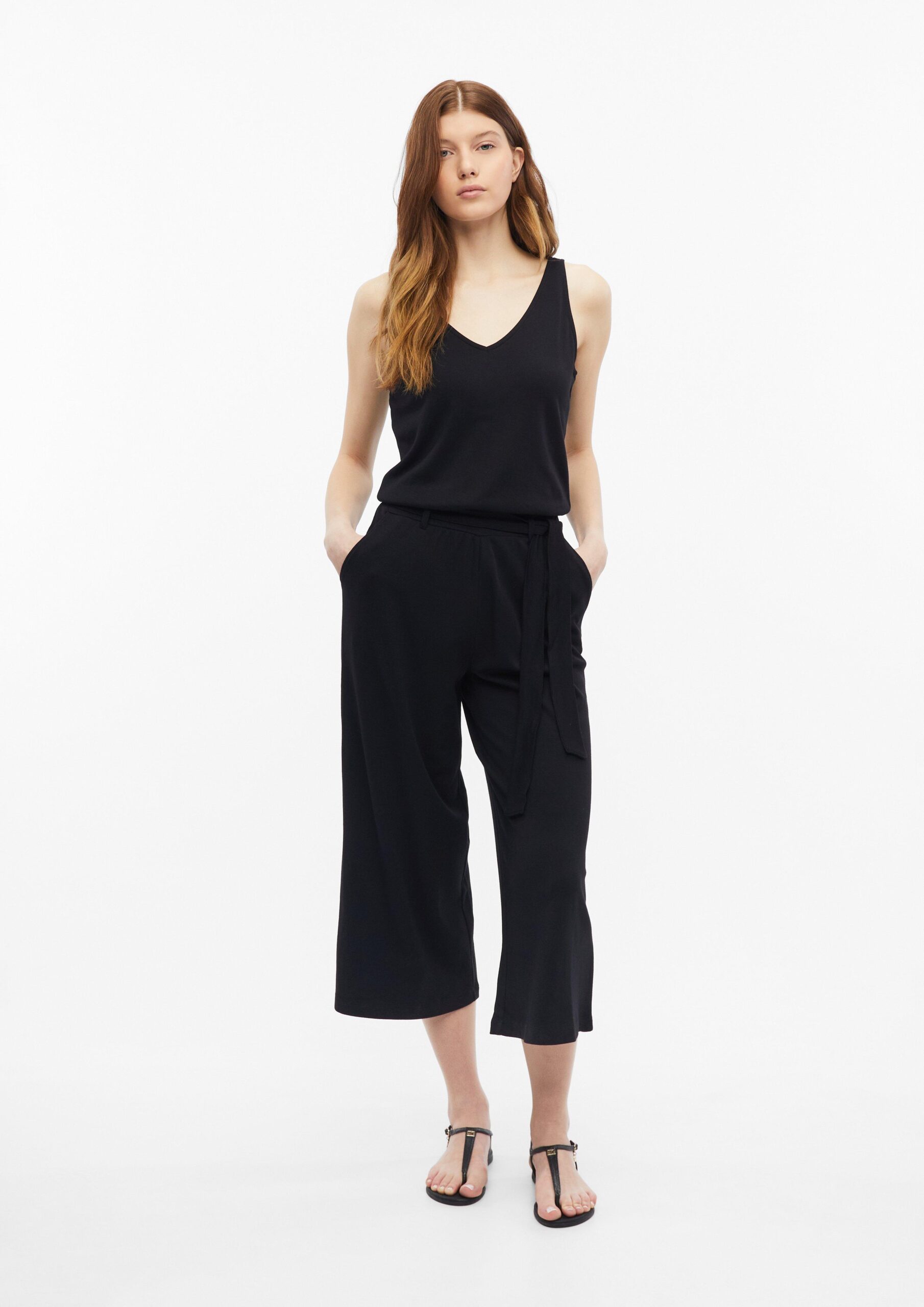 Mouwloze jumpsuit van interlockjersey met ceintuur