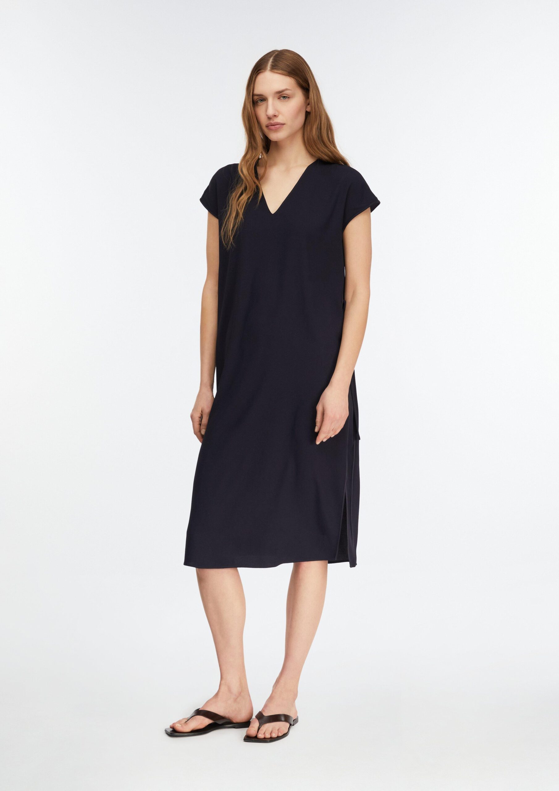 Losse viscose crêpe jurk met stropdas details