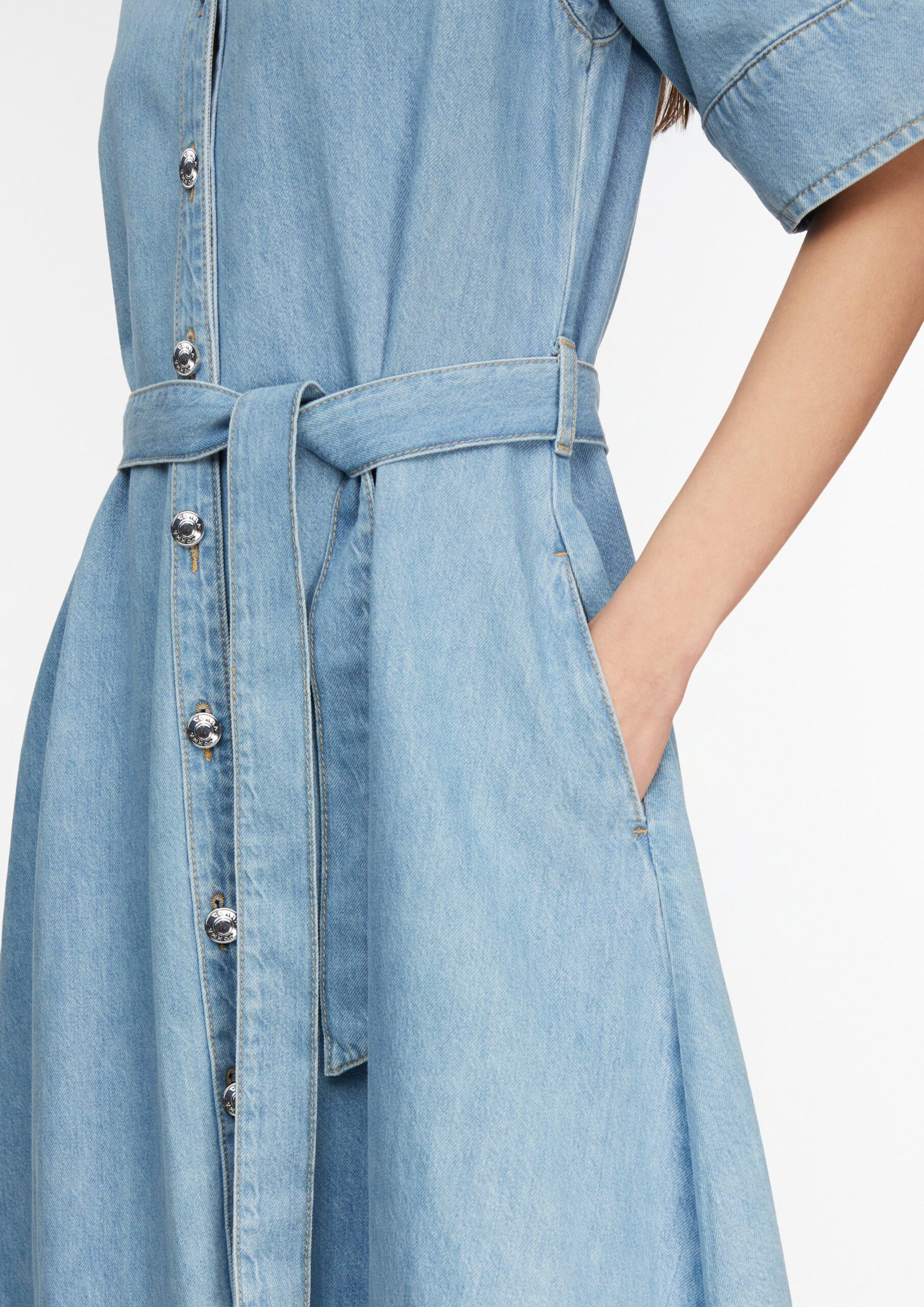 Lyocell denim midi overhemdjurk met afneembare riem - Afbeelding 2