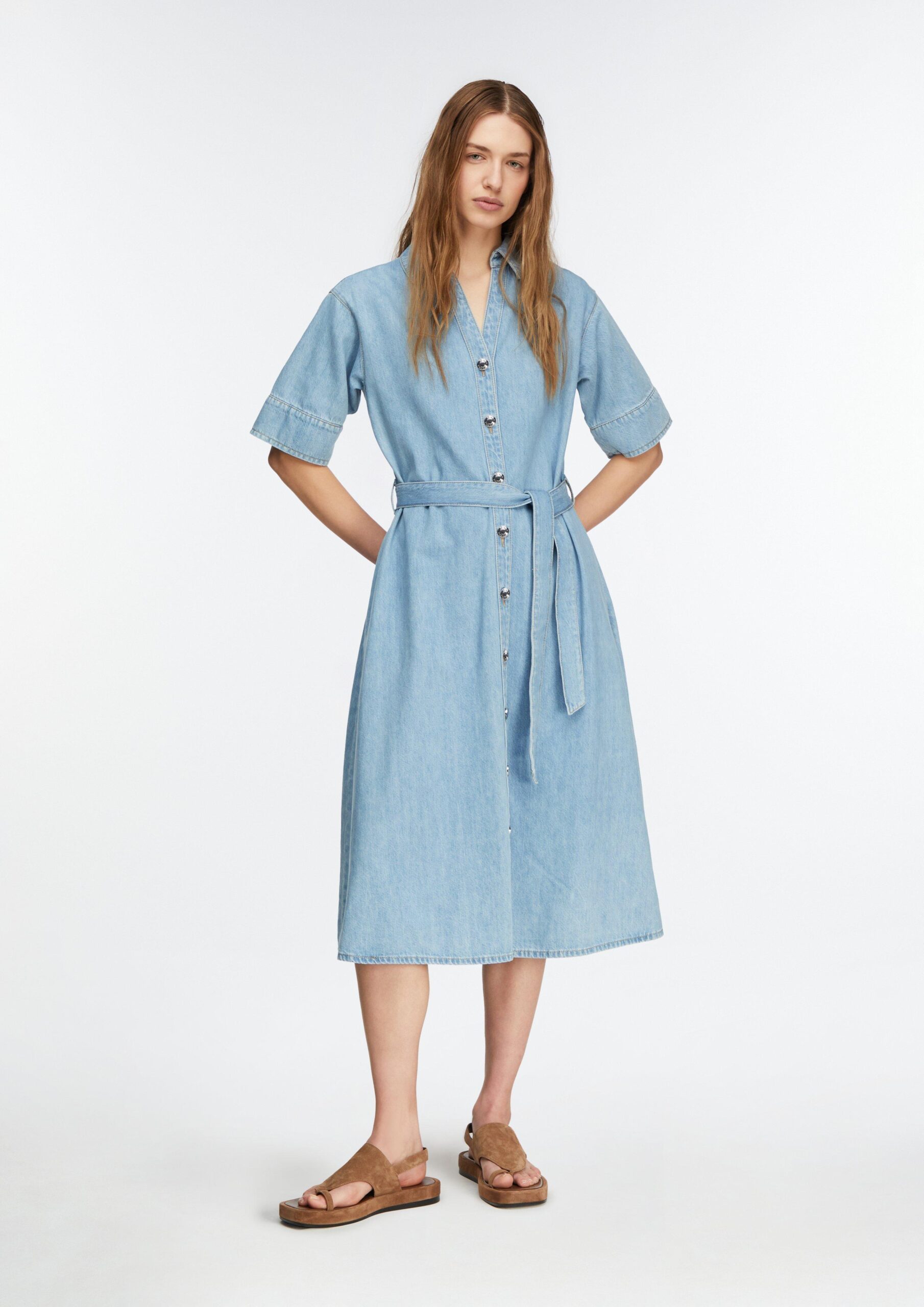 Lyocell denim midi overhemdjurk met afneembare riem