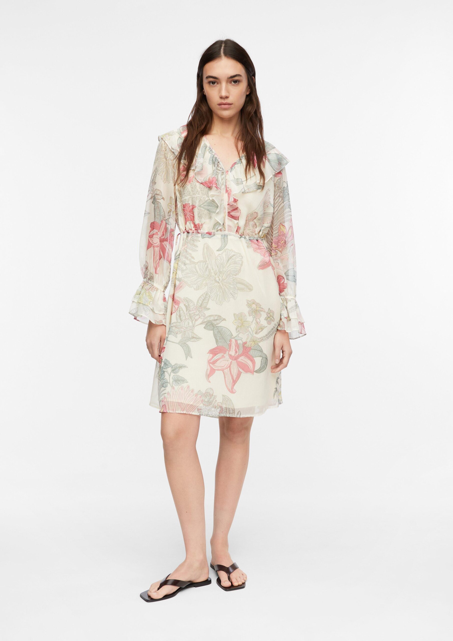 Korte crêpe chiffon jurk met volants