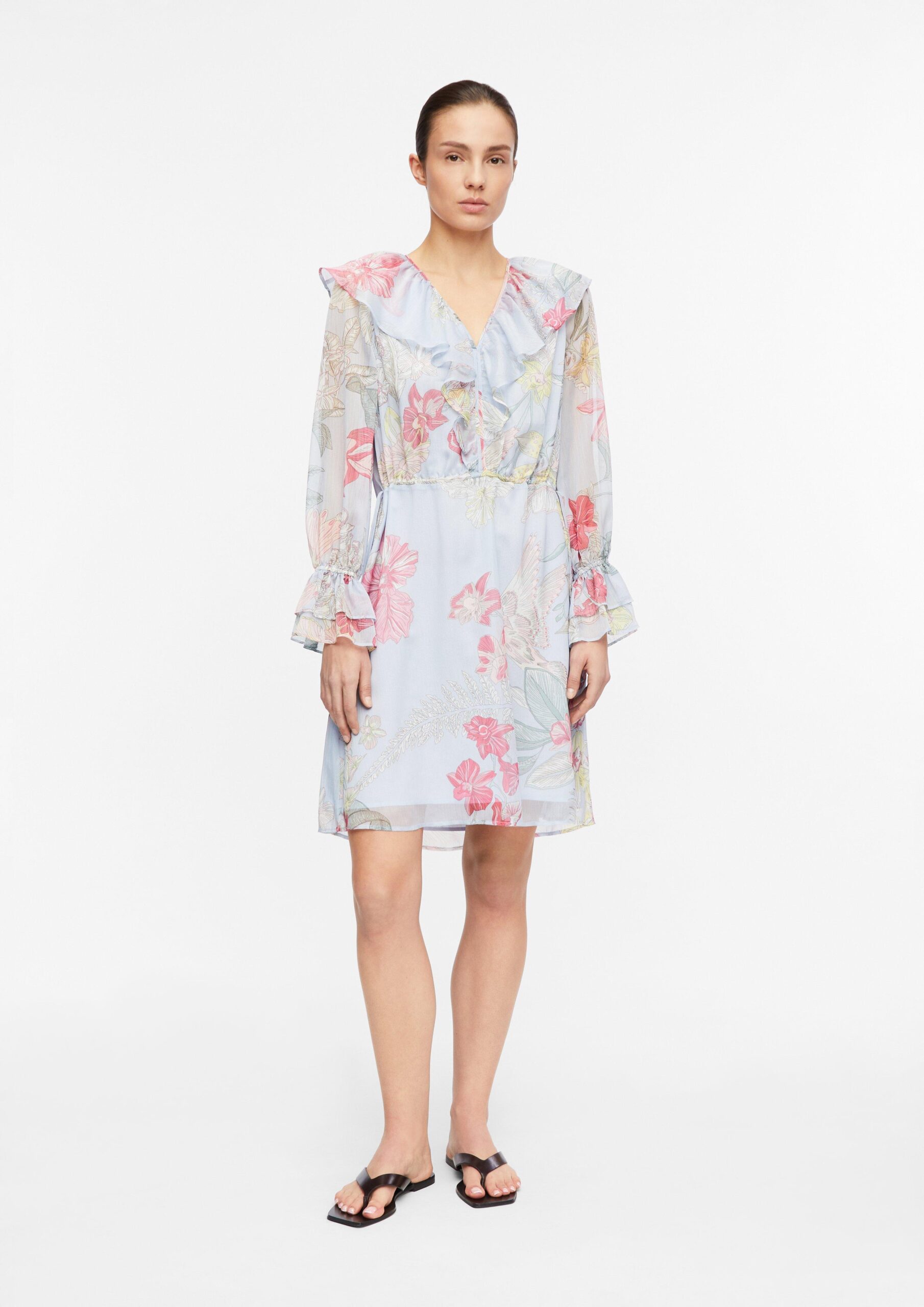 Korte crêpe chiffon jurk met volants