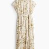H & M - Overhemdjurk met strikceintuur - Lichtbeige/Bloemen