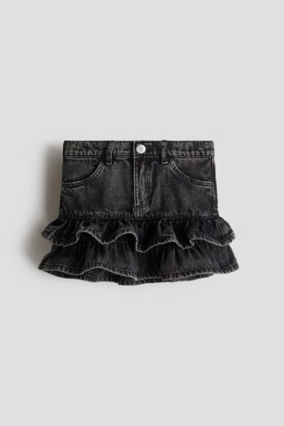 H & M - Denim volantrok - Washed Denimzwart