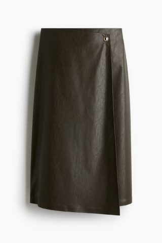 H & M - Overslagrok met coating - Donker Kakigroen