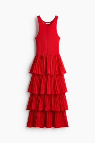 H & M - Fijngebreide volantjurk - Helderrood