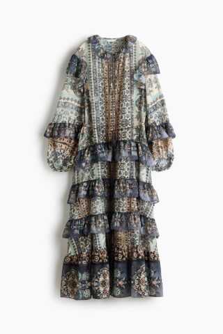 H & M - Tuniekjurk met volants - Donkerblauw/Dessin