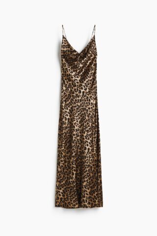 H & M - Satijnen strappy jurk - Beige/Luipaarddessin