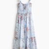 H & M - Jurk met smokwerk en volants - Lichtblauw/Bloemen
