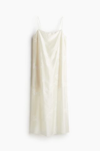 H & M - Slip-on jurk met borduursel - Roomwit
