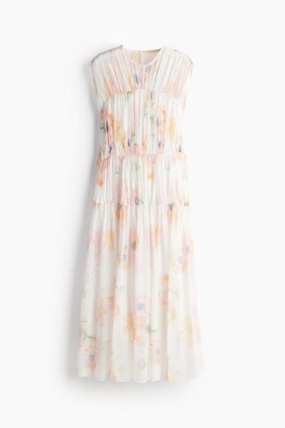 H & M - Ingerimpelde jurk van viscose - Wit/Bloemen