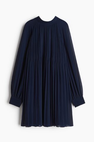H & M - Plisséjurk van chiffon - Marineblauw