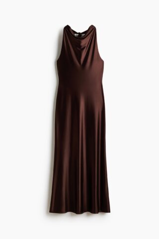 H & M - Maxi-jurk met watervalhals - Donkerbruin